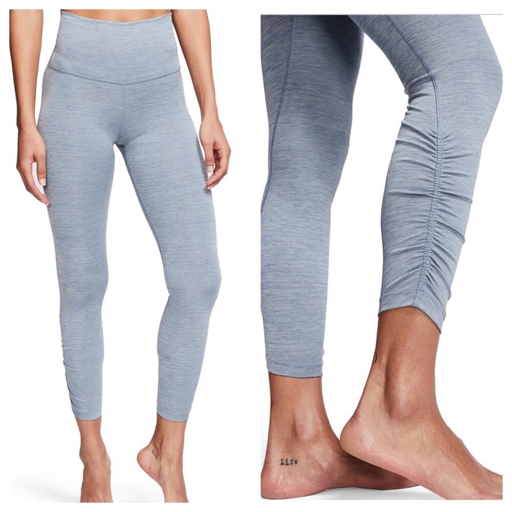 NWT Nike Yoga Leggings Ruched Leg Heathered Blue Soft Athletic Womens XS $65